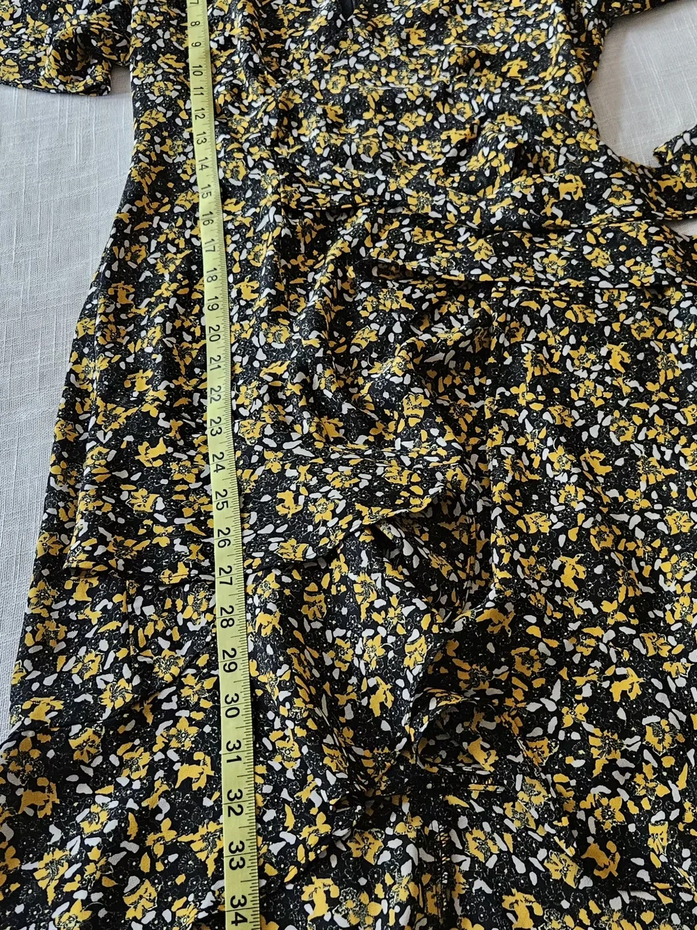 Topshop Floral Wrap Dress Yellow Black Short Ruffle Flutter Sleeve Size US 6 - Picture 14 of 16